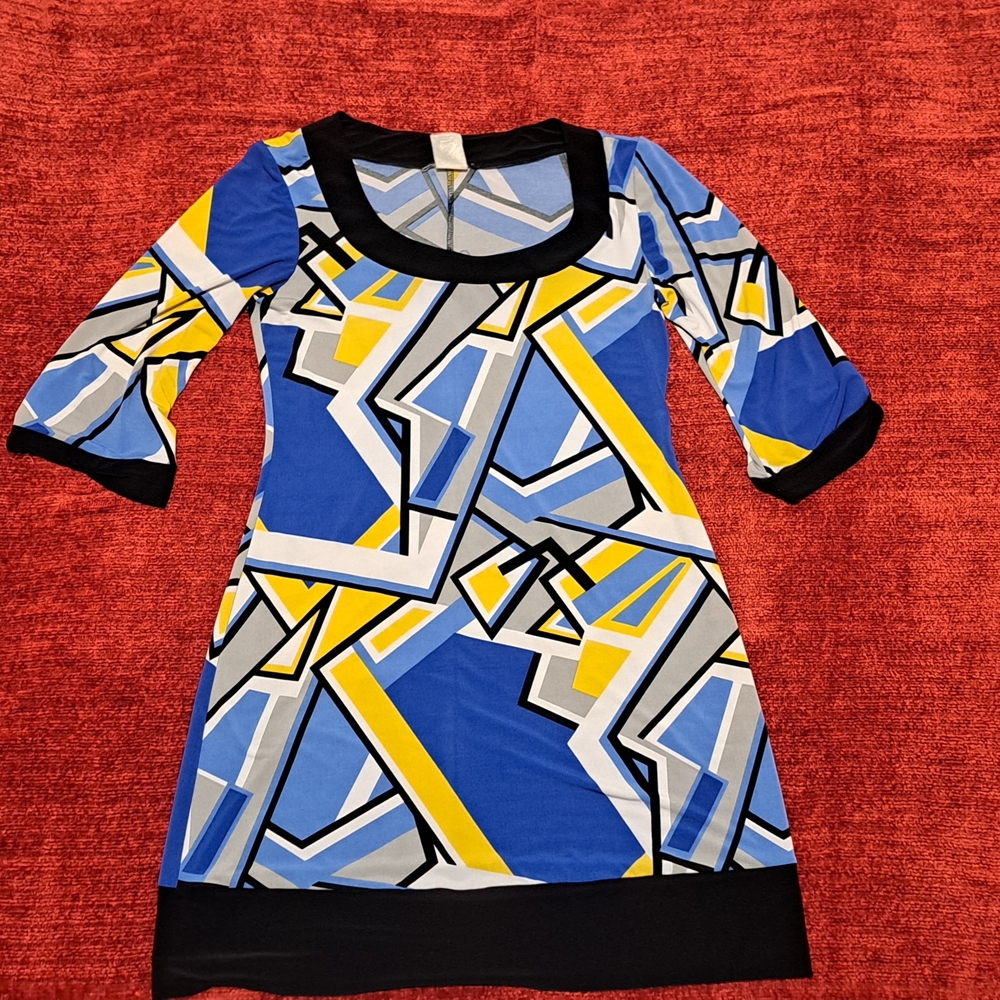 Tiana B. Blue and Yellow Geometric Mini Dress